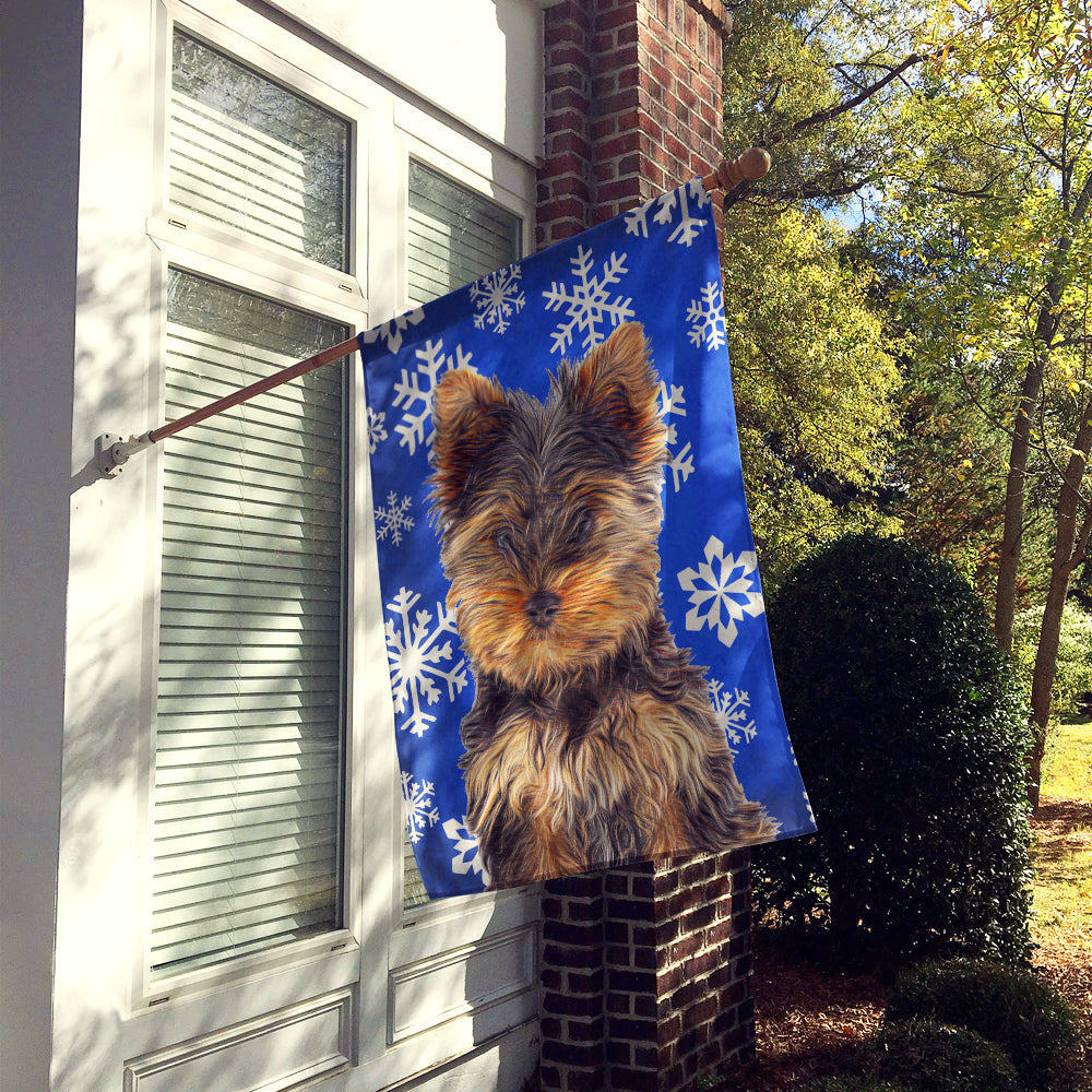 Winter Snowflakes Holiday Yorkie Puppy / Yorkshire Terrier House Flag 28x40 Porch Sleeve Pole Decorative Outside Yard Banner Artwork Wall Hanging, Polyester