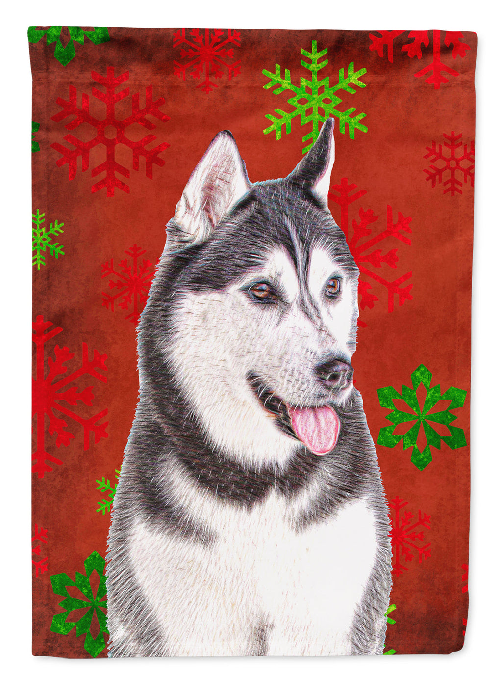 Red Snowflakes Holiday Christmas  Alaskan Malamute House Flag 28x40 Porch Sleeve Pole Decorative Outside Yard Banner Artwork Wall Hanging, Polyester