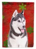 Red Snowflakes Holiday Christmas  Alaskan Malamute House Flag 28x40 Porch Sleeve Pole Decorative Outside Yard Banner Artwork Wall Hanging, Polyester