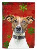 Red Snowflakes Holiday Christmas  Jack Russell Terrier House Flag 28x40 Porch Sleeve Pole Decorative Outside Yard Banner Artwork Wall Hanging, Polyester