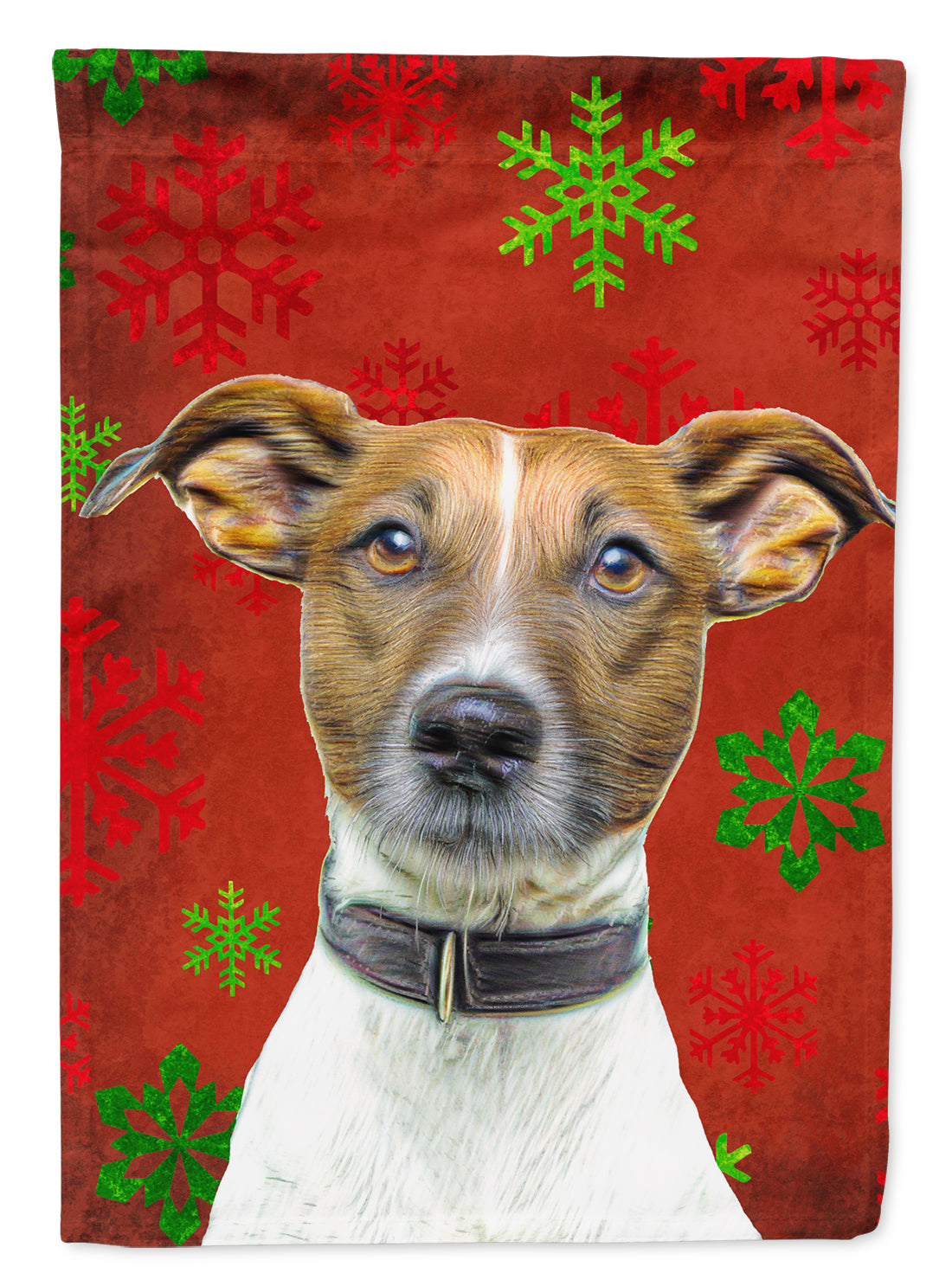 Red Snowflakes Holiday Christmas  Jack Russell Terrier House Flag 28x40 Porch Sleeve Pole Decorative Outside Yard Banner Artwork Wall Hanging, Polyester