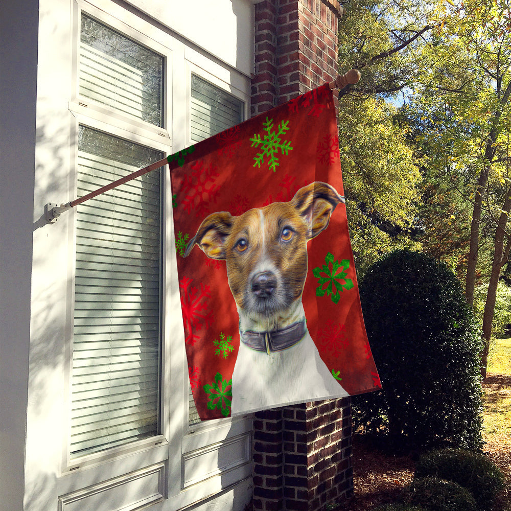 Red Snowflakes Holiday Christmas  Jack Russell Terrier House Flag 28x40 Porch Sleeve Pole Decorative Outside Yard Banner Artwork Wall Hanging, Polyester