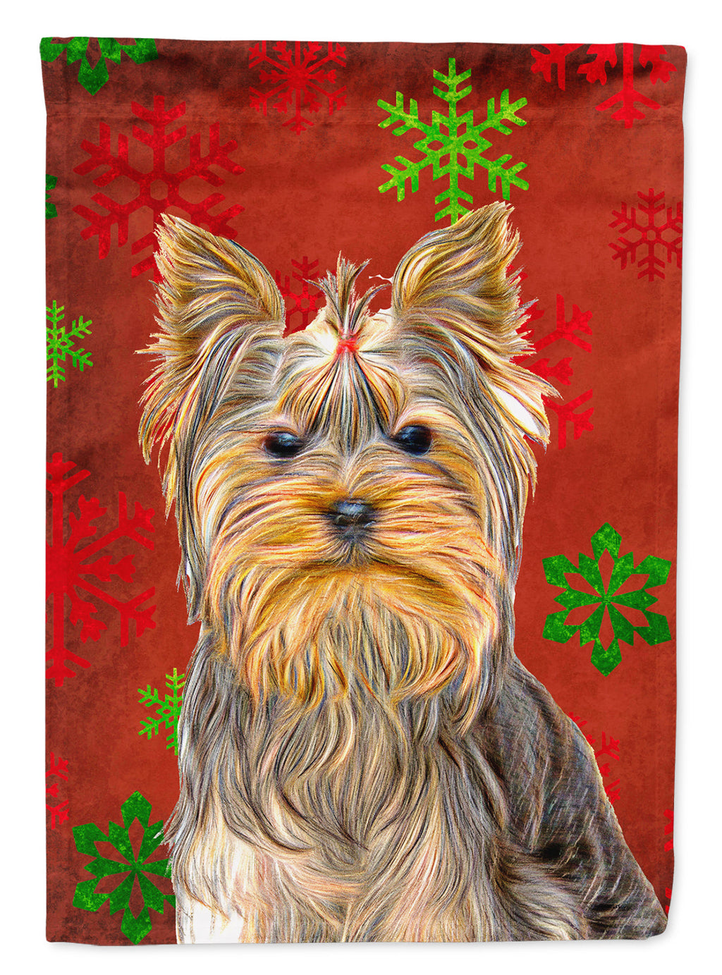 Red Snowflakes Holiday Christmas  Yorkie / Yorkshire Terrier House Flag 28x40 Porch Sleeve Pole Decorative Outside Yard Banner Artwork Wall Hanging, Polyester