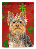 Red Snowflakes Holiday Christmas  Yorkie / Yorkshire Terrier House Flag 28x40 Porch Sleeve Pole Decorative Outside Yard Banner Artwork Wall Hanging, Polyester