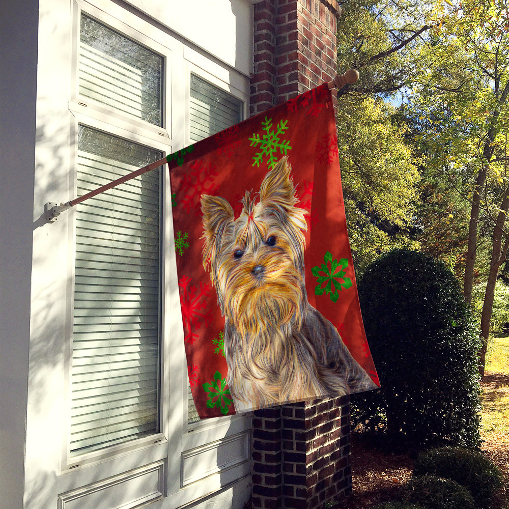 Red Snowflakes Holiday Christmas  Yorkie / Yorkshire Terrier House Flag 28x40 Porch Sleeve Pole Decorative Outside Yard Banner Artwork Wall Hanging, Polyester