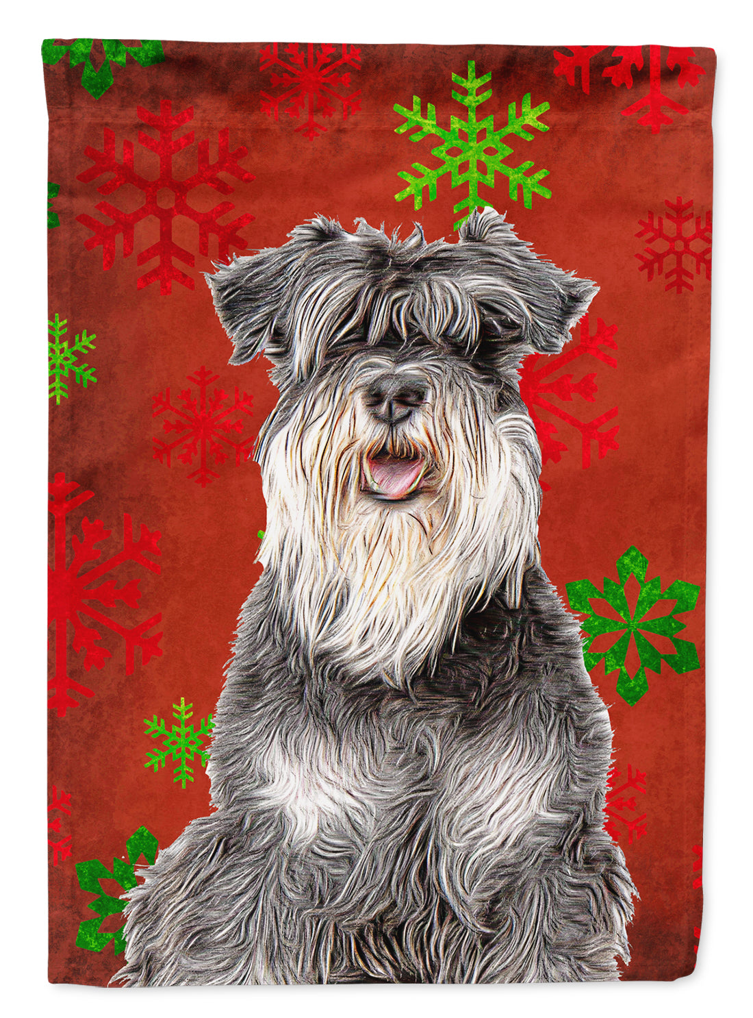 Red Snowflakes Holiday Christmas  Schnauzer House Flag 28x40 Porch Sleeve Pole Decorative Outside Yard Banner Artwork Wall Hanging, Polyester