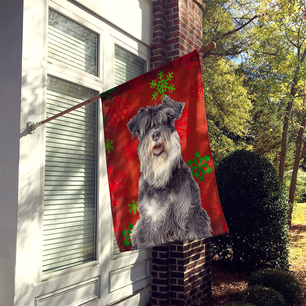 Red Snowflakes Holiday Christmas  Schnauzer House Flag 28x40 Porch Sleeve Pole Decorative Outside Yard Banner Artwork Wall Hanging, Polyester