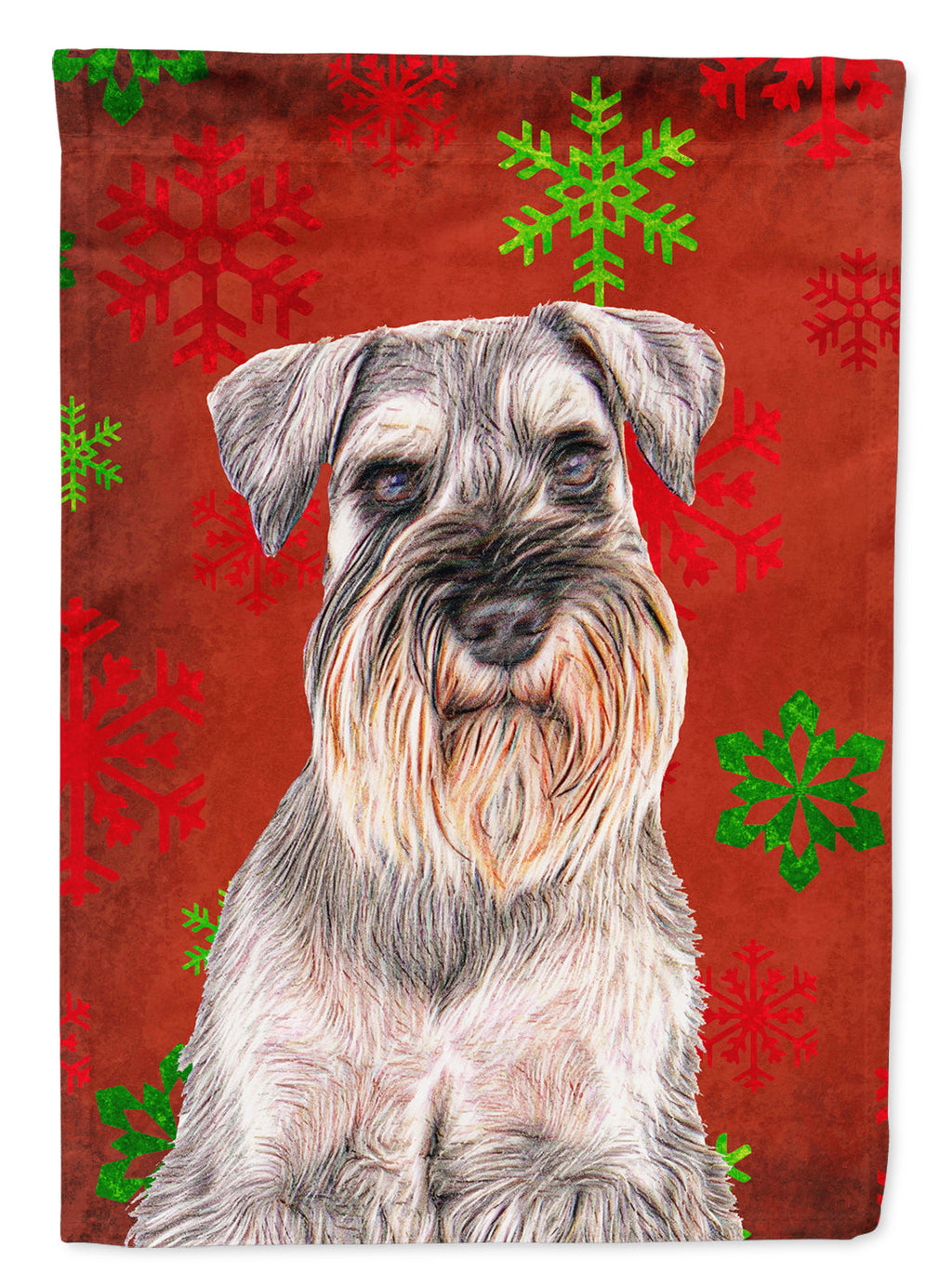 Red Snowflakes Holiday Christmas  Schnauzer House Flag 28x40 Porch Sleeve Pole Decorative Outside Yard Banner Artwork Wall Hanging, Polyester