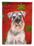 Red Snowflakes Holiday Christmas  Schnauzer House Flag 28x40 Porch Sleeve Pole Decorative Outside Yard Banner Artwork Wall Hanging, Polyester