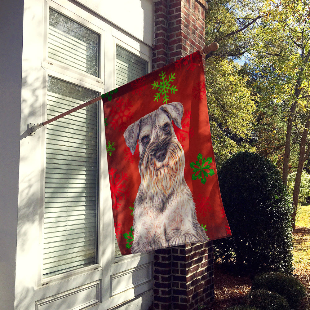 Red Snowflakes Holiday Christmas  Schnauzer House Flag 28x40 Porch Sleeve Pole Decorative Outside Yard Banner Artwork Wall Hanging, Polyester