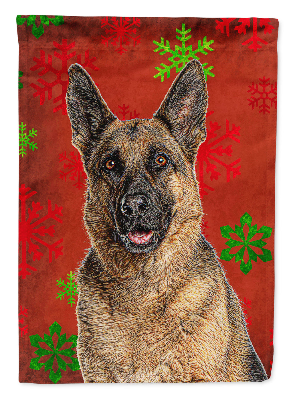 Red Snowflakes Holiday Christmas  German Shepherd House Flag 28x40 Porch Sleeve Pole Decorative Outside Yard Banner Artwork Wall Hanging, Polyester
