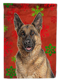 Red Snowflakes Holiday Christmas  German Shepherd House Flag 28x40 Porch Sleeve Pole Decorative Outside Yard Banner Artwork Wall Hanging, Polyester