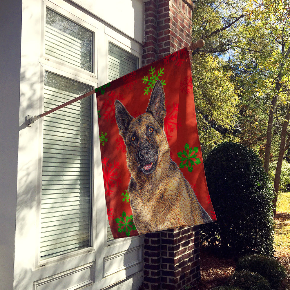 Red Snowflakes Holiday Christmas  German Shepherd House Flag 28x40 Porch Sleeve Pole Decorative Outside Yard Banner Artwork Wall Hanging, Polyester