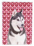 Hearts Love and Valentine's Day Alaskan Malamute House Flag 28x40 Porch Sleeve Pole Decorative Outside Yard Banner Artwork Wall Hanging, Polyester