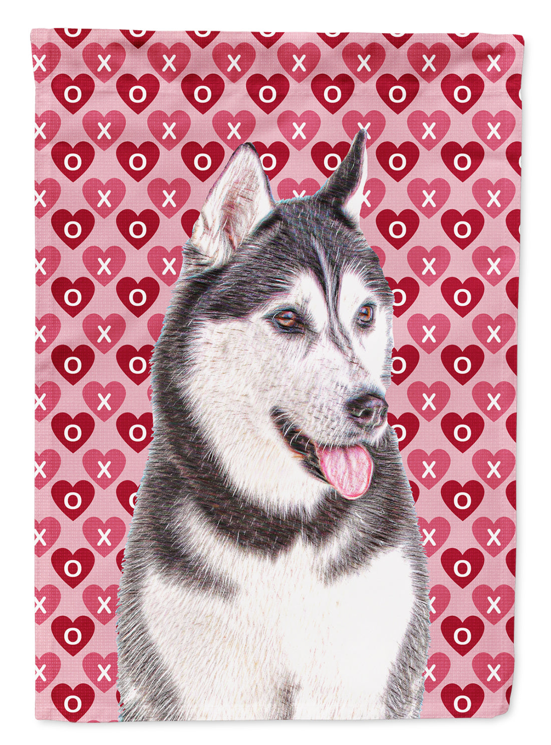 Hearts Love and Valentine's Day Alaskan Malamute House Flag 28x40 Porch Sleeve Pole Decorative Outside Yard Banner Artwork Wall Hanging, Polyester