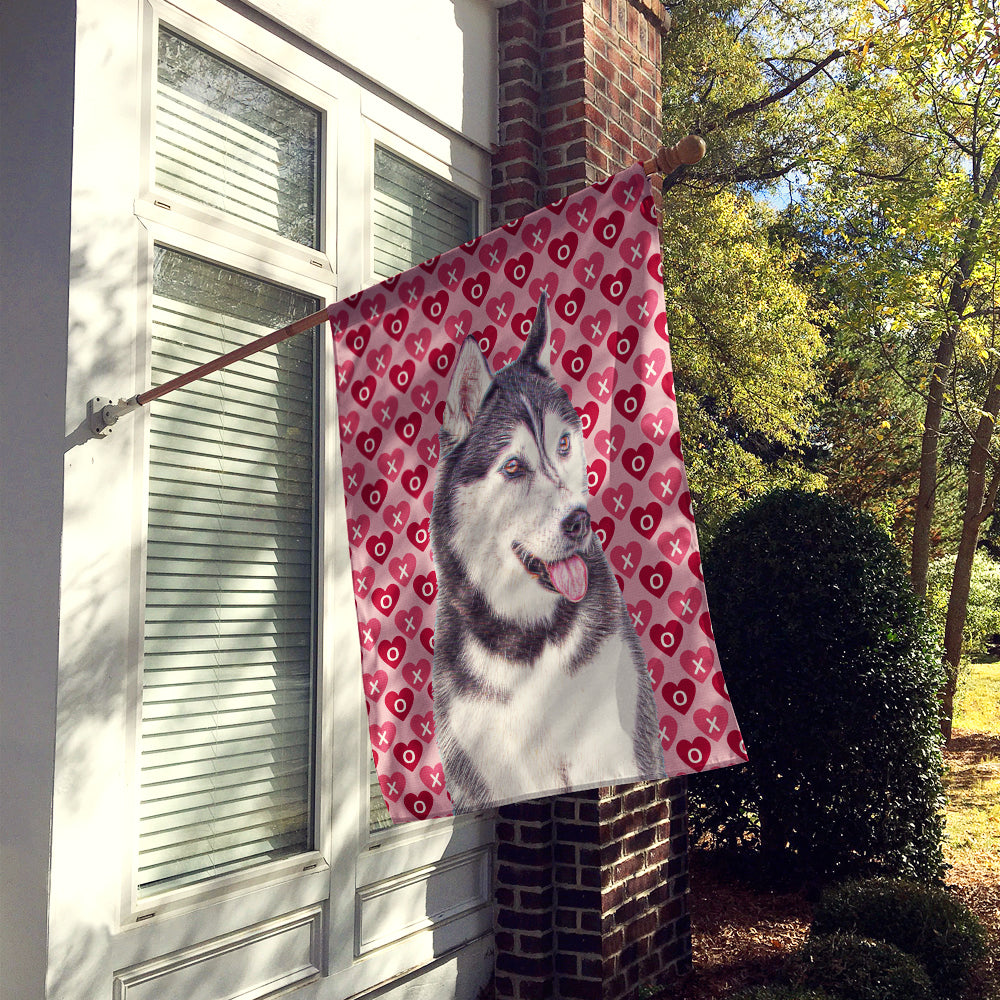 Hearts Love and Valentine's Day Alaskan Malamute House Flag 28x40 Porch Sleeve Pole Decorative Outside Yard Banner Artwork Wall Hanging, Polyester