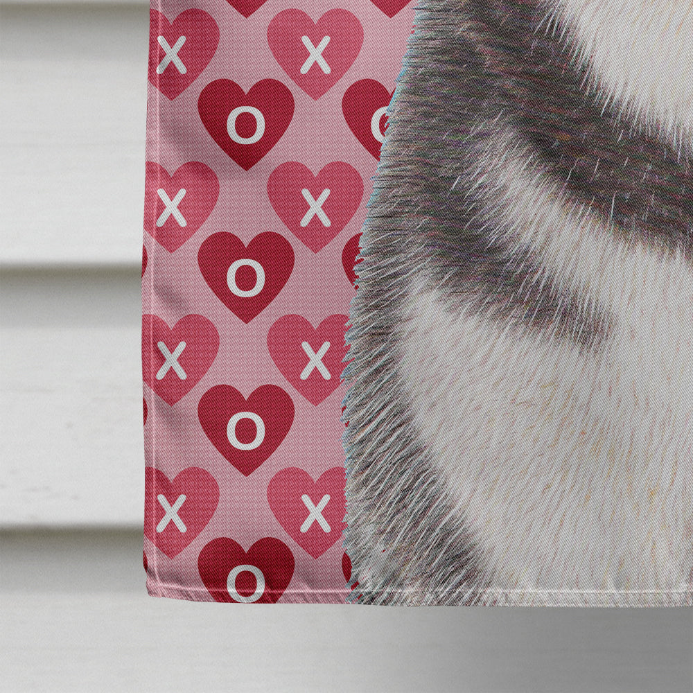 Hearts Love and Valentine's Day Alaskan Malamute House Flag 28x40 Porch Sleeve Pole Decorative Outside Yard Banner Artwork Wall Hanging, Polyester