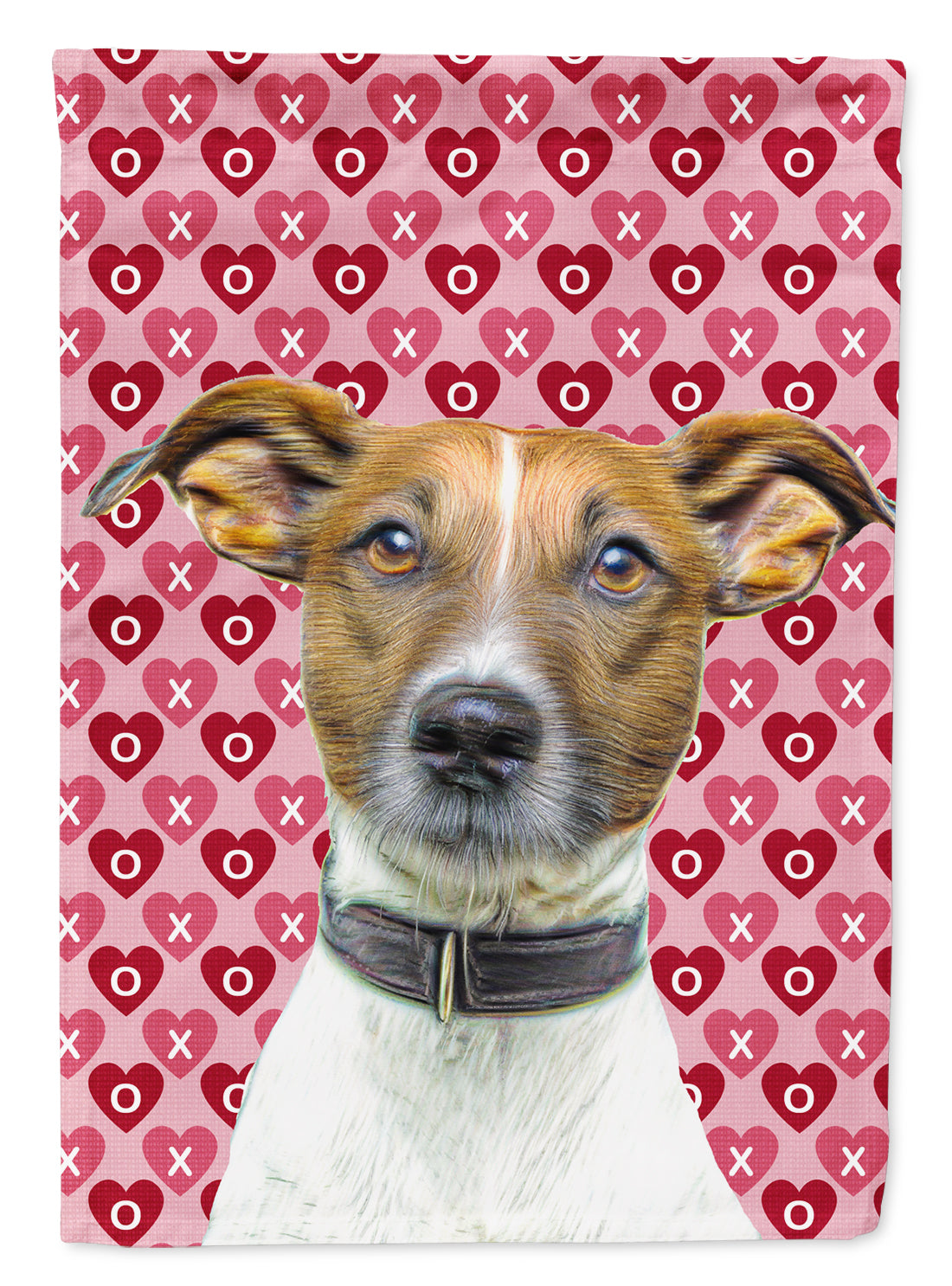 Hearts Love and Valentine's Day Jack Russell Terrier House Flag 28x40 Porch Sleeve Pole Decorative Outside Yard Banner Artwork Wall Hanging, Polyester