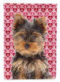 Hearts Love and Valentine's Day Yorkie Puppy / Yorkshire Terrier House Flag 28x40 Porch Sleeve Pole Decorative Outside Yard Banner Artwork Wall Hanging, Polyester