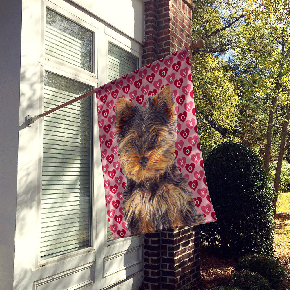 Hearts Love and Valentine's Day Yorkie Puppy / Yorkshire Terrier House Flag 28x40 Porch Sleeve Pole Decorative Outside Yard Banner Artwork Wall Hanging, Polyester