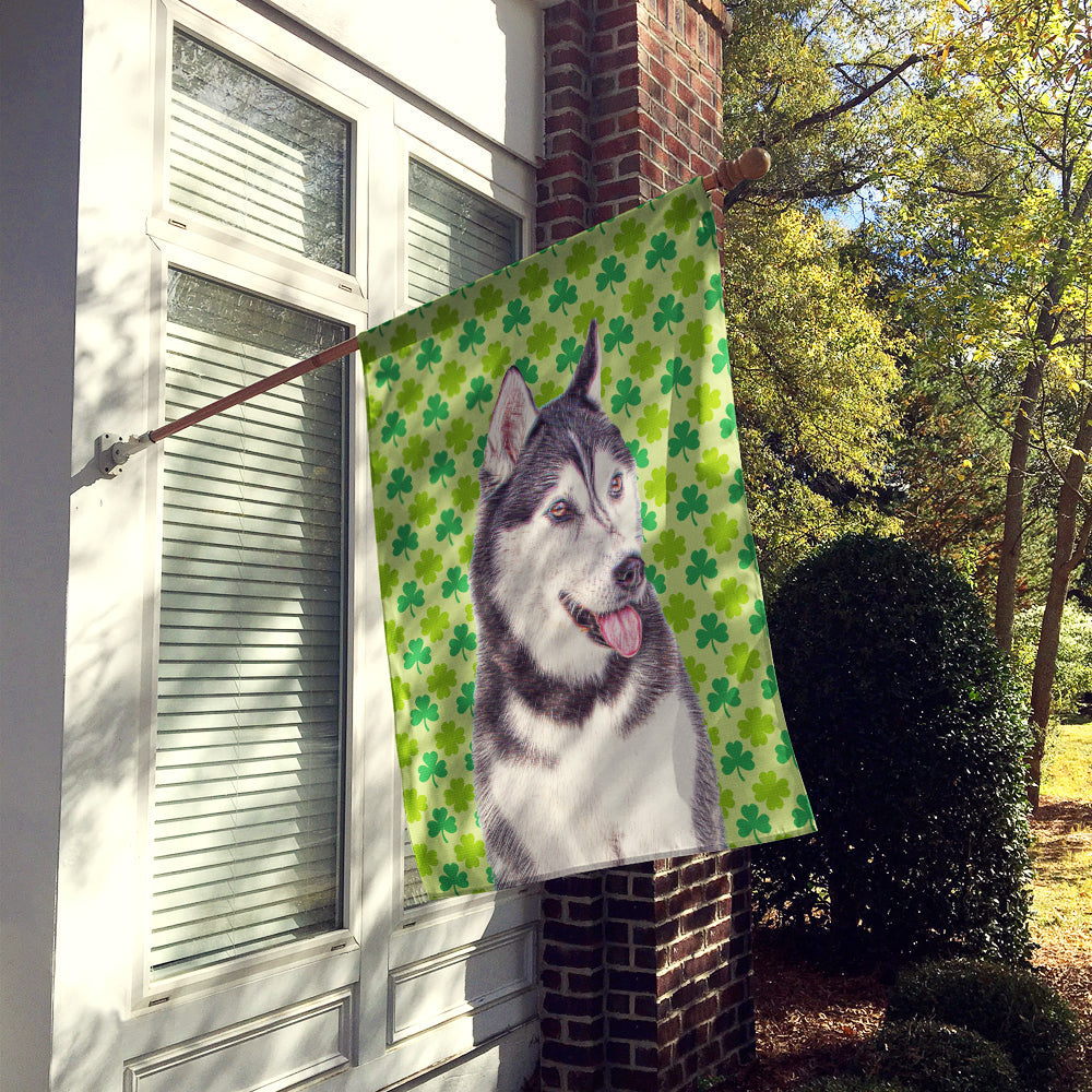 St. Patrick's Day Shamrock Alaskan Malamute House Flag 28x40 Porch Sleeve Pole Decorative Outside Yard Banner Artwork Wall Hanging, Polyester