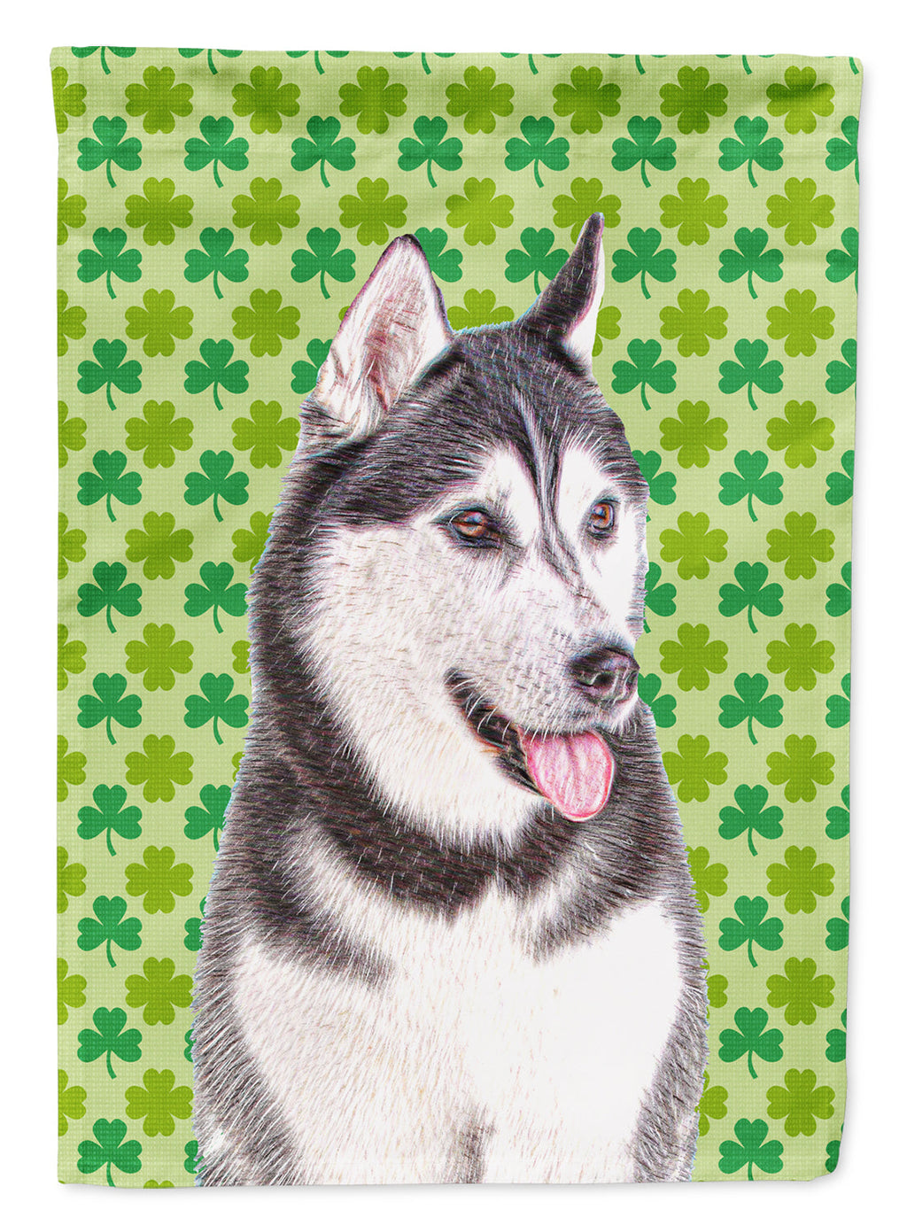 St. Patrick's Day Shamrock Alaskan Malamute House Flag 28x40 Porch Sleeve Pole Decorative Outside Yard Banner Artwork Wall Hanging, Polyester
