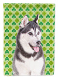 St. Patrick's Day Shamrock Alaskan Malamute House Flag 28x40 Porch Sleeve Pole Decorative Outside Yard Banner Artwork Wall Hanging, Polyester