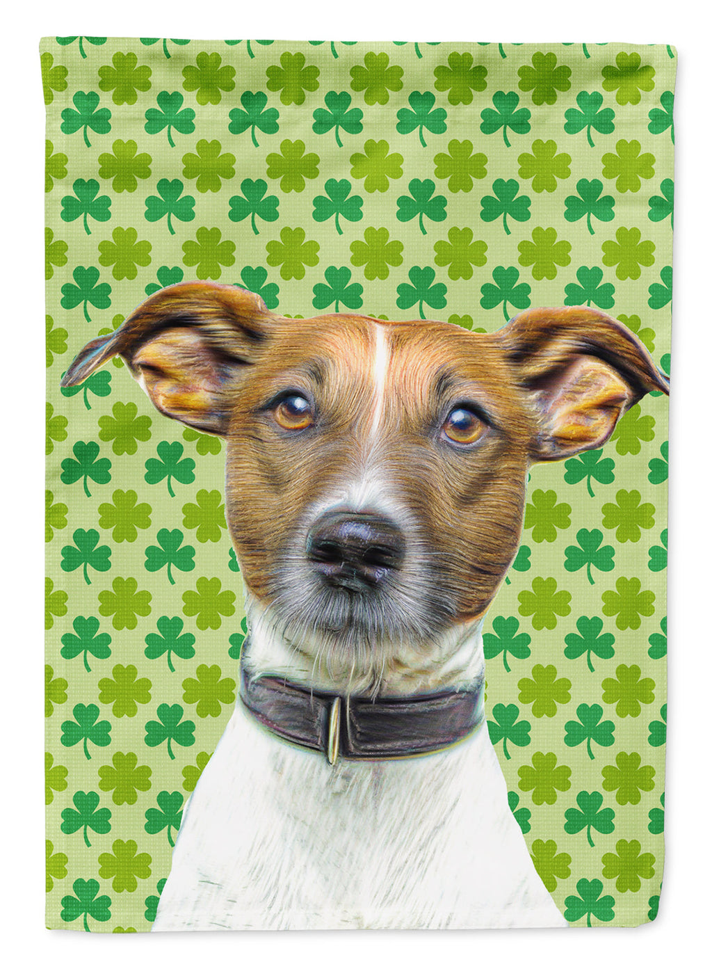 St. Patrick's Day Shamrock Jack Russell Terrier House Flag 28x40 Porch Sleeve Pole Decorative Outside Yard Banner Artwork Wall Hanging, Polyester