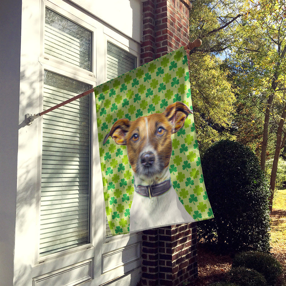 St. Patrick's Day Shamrock Jack Russell Terrier House Flag 28x40 Porch Sleeve Pole Decorative Outside Yard Banner Artwork Wall Hanging, Polyester
