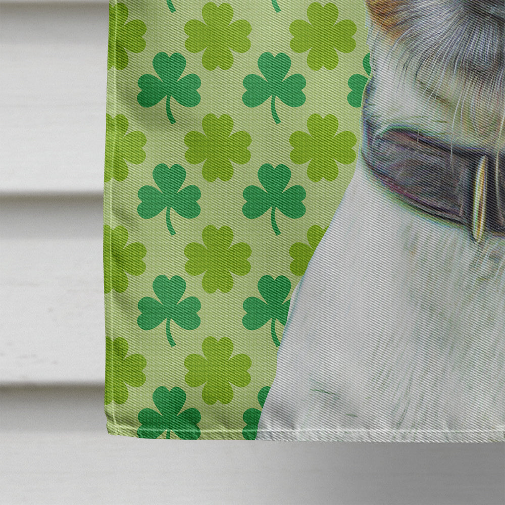 St. Patrick's Day Shamrock Jack Russell Terrier House Flag 28x40 Porch Sleeve Pole Decorative Outside Yard Banner Artwork Wall Hanging, Polyester