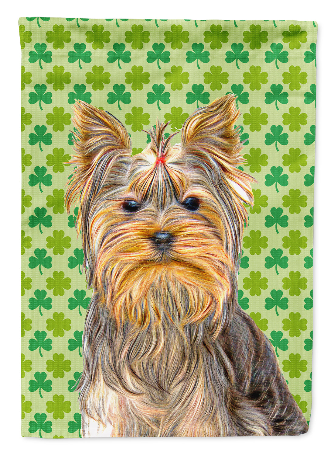 St. Patrick's Day Shamrock Yorkie / Yorkshire Terrier House Flag 28x40 Porch Sleeve Pole Decorative Outside Yard Banner Artwork Wall Hanging, Polyester