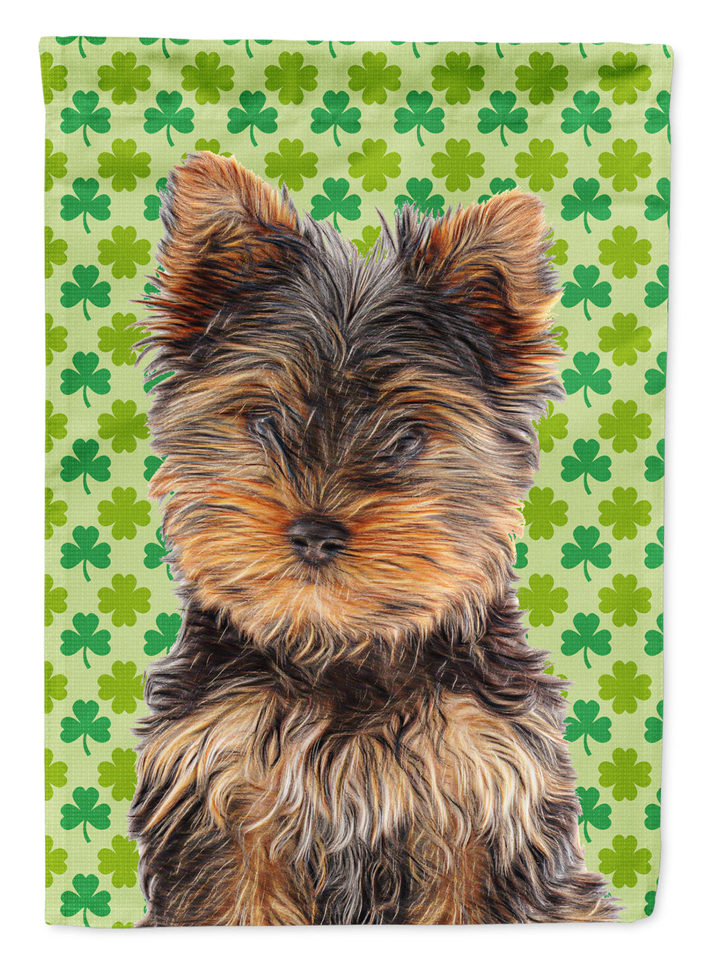 St. Patrick's Day Shamrock Yorkie Puppy / Yorkshire Terrier House Flag 28x40 Porch Sleeve Pole Decorative Outside Yard Banner Artwork Wall Hanging, Polyester