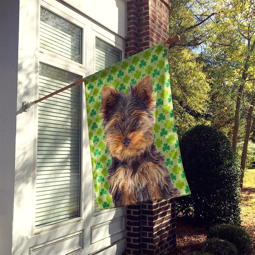 St. Patrick's Day Shamrock Yorkie Puppy / Yorkshire Terrier House Flag 28x40 Porch Sleeve Pole Decorative Outside Yard Banner Artwork Wall Hanging, Polyester