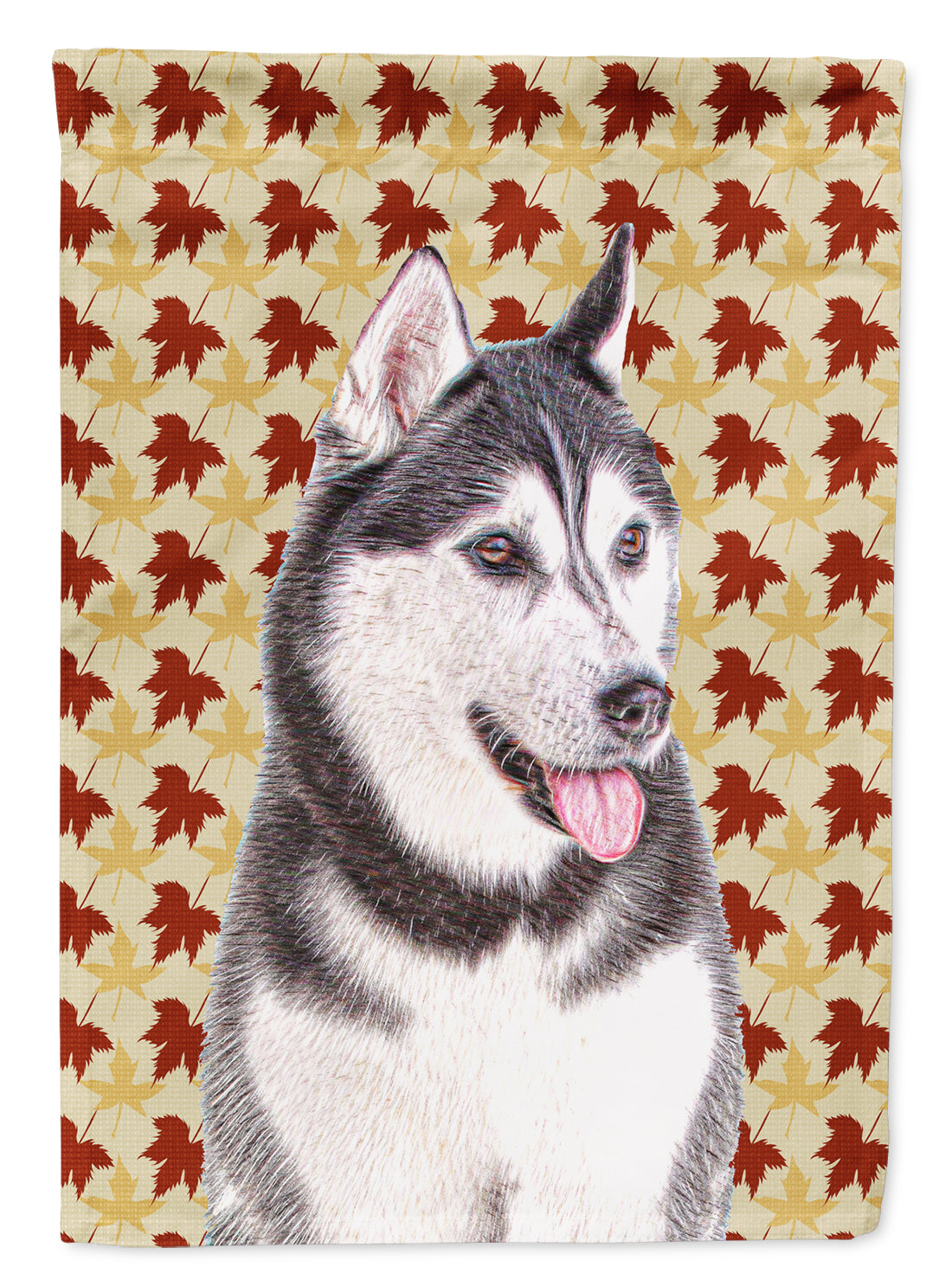 Fall Leaves Alaskan Malamute House Flag 28x40 Porch Sleeve Pole Decorative Outside Yard Banner Artwork Wall Hanging, Polyester