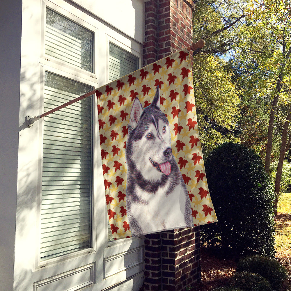 Fall Leaves Alaskan Malamute House Flag 28x40 Porch Sleeve Pole Decorative Outside Yard Banner Artwork Wall Hanging, Polyester