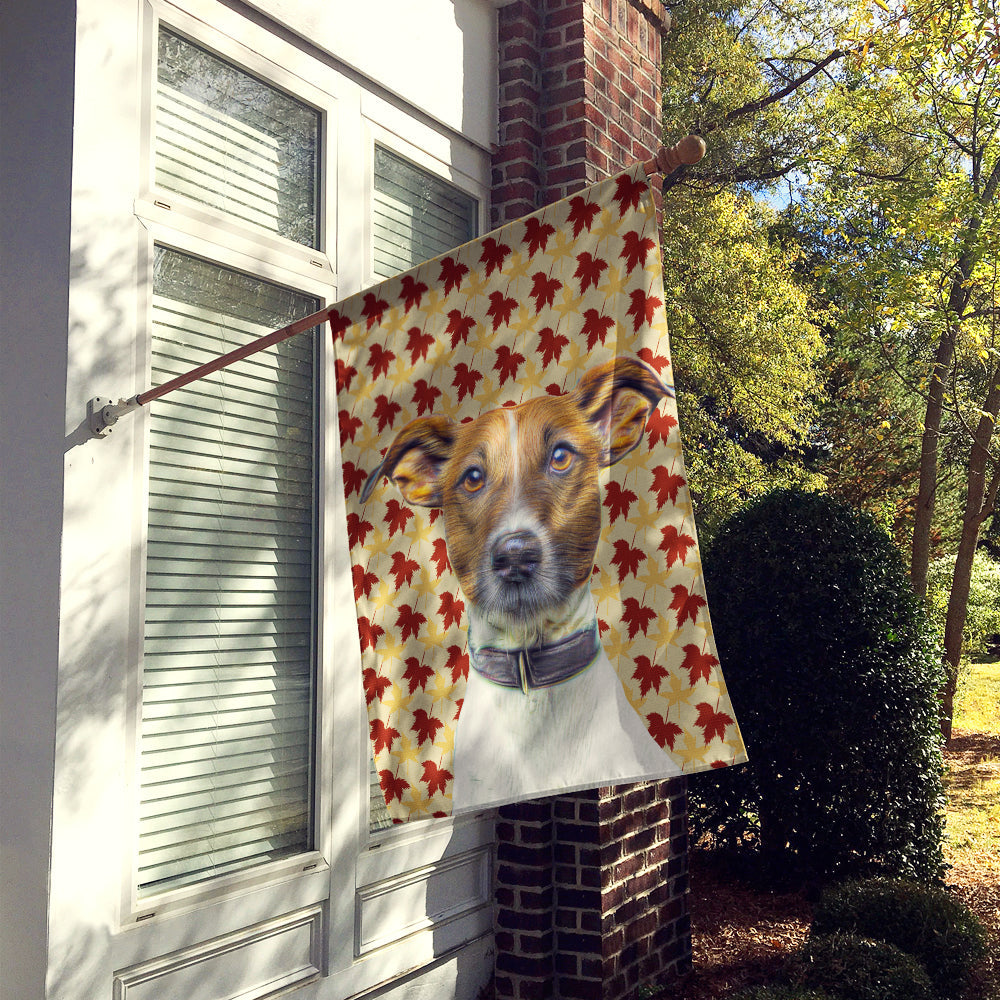 Fall Leaves Jack Russell Terrier House Flag 28x40 Porch Sleeve Pole Decorative Outside Yard Banner Artwork Wall Hanging, Polyester