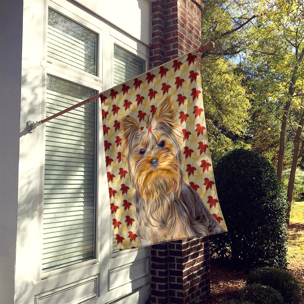 Fall Leaves Yorkie / Yorkshire Terrier House Flag 28x40 Porch Sleeve Pole Decorative Outside Yard Banner Artwork Wall Hanging, Polyester