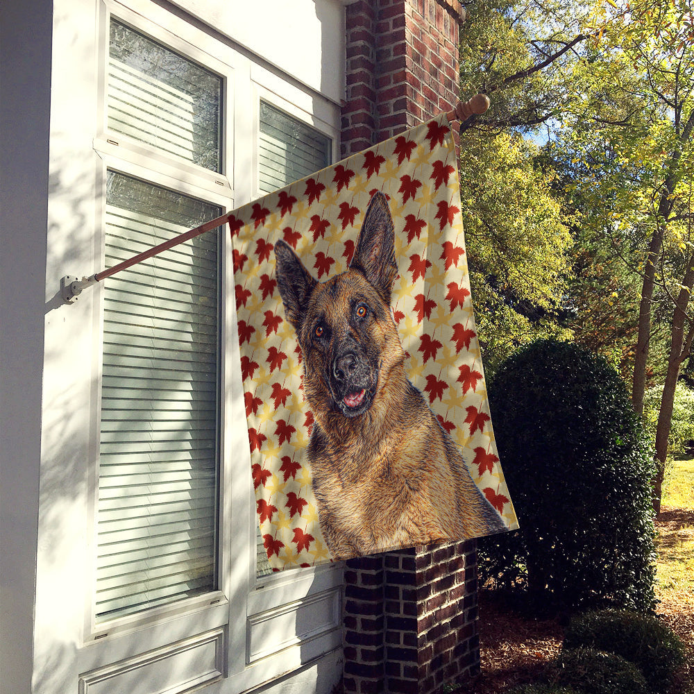 Fall Leaves German Shepherd House Flag 28x40 Porch Sleeve Pole Decorative Outside Yard Banner Artwork Wall Hanging, Polyester