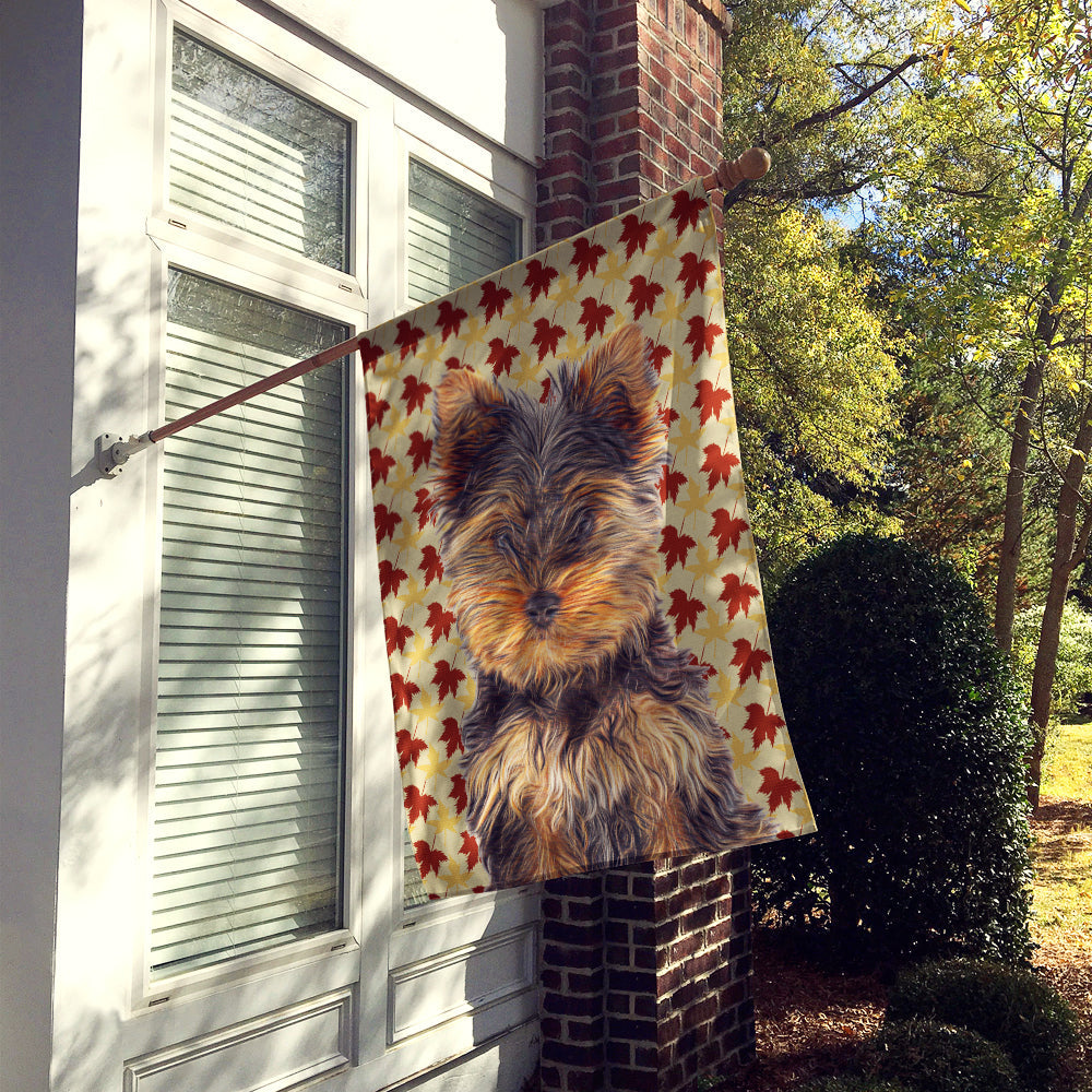 Fall Leaves Yorkie Puppy / Yorkshire Terrier House Flag 28x40 Porch Sleeve Pole Decorative Outside Yard Banner Artwork Wall Hanging, Polyester