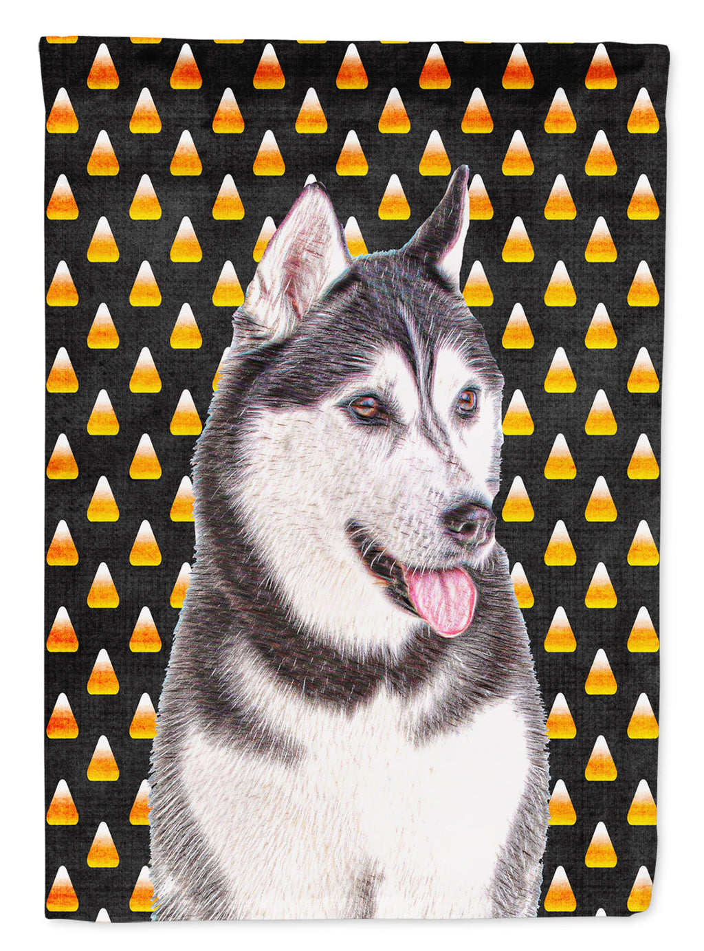 Candy Corn Halloween Alaskan Malamute House Flag 28x40 Porch Sleeve Pole Decorative Outside Yard Banner Artwork Wall Hanging, Polyester
