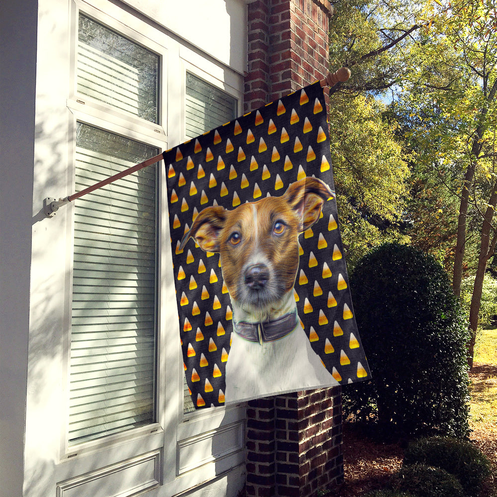 Candy Corn Halloween Jack Russell Terrier House Flag 28x40 Porch Sleeve Pole Decorative Outside Yard Banner Artwork Wall Hanging, Polyester