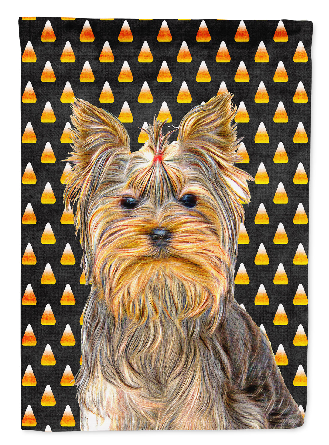 Candy Corn Halloween Yorkie / Yorkshire Terrier House Flag 28x40 Porch Sleeve Pole Decorative Outside Yard Banner Artwork Wall Hanging, Polyester