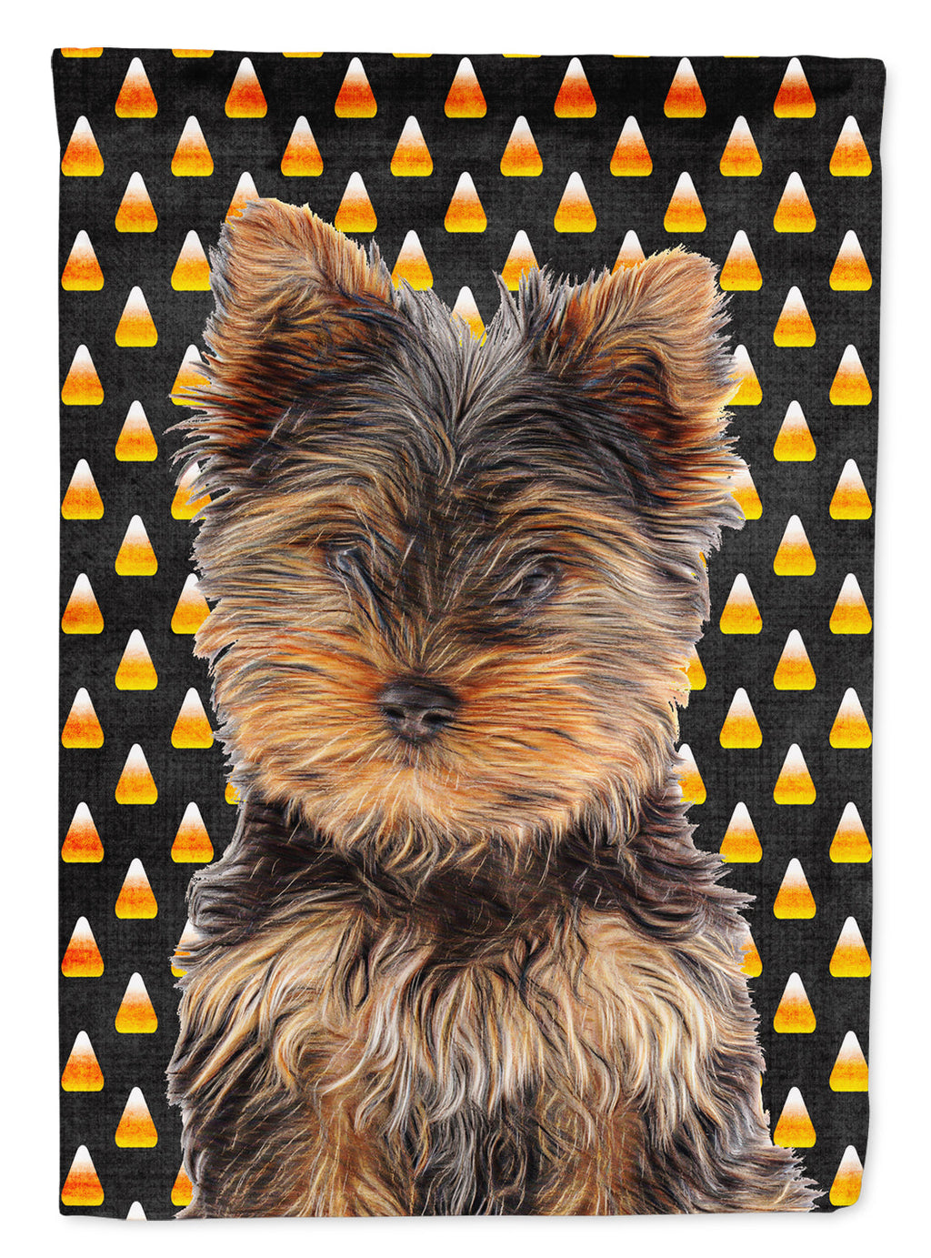 Candy Corn Halloween Yorkie Puppy / Yorkshire Terrier House Flag 28x40 Porch Sleeve Pole Decorative Outside Yard Banner Artwork Wall Hanging, Polyester