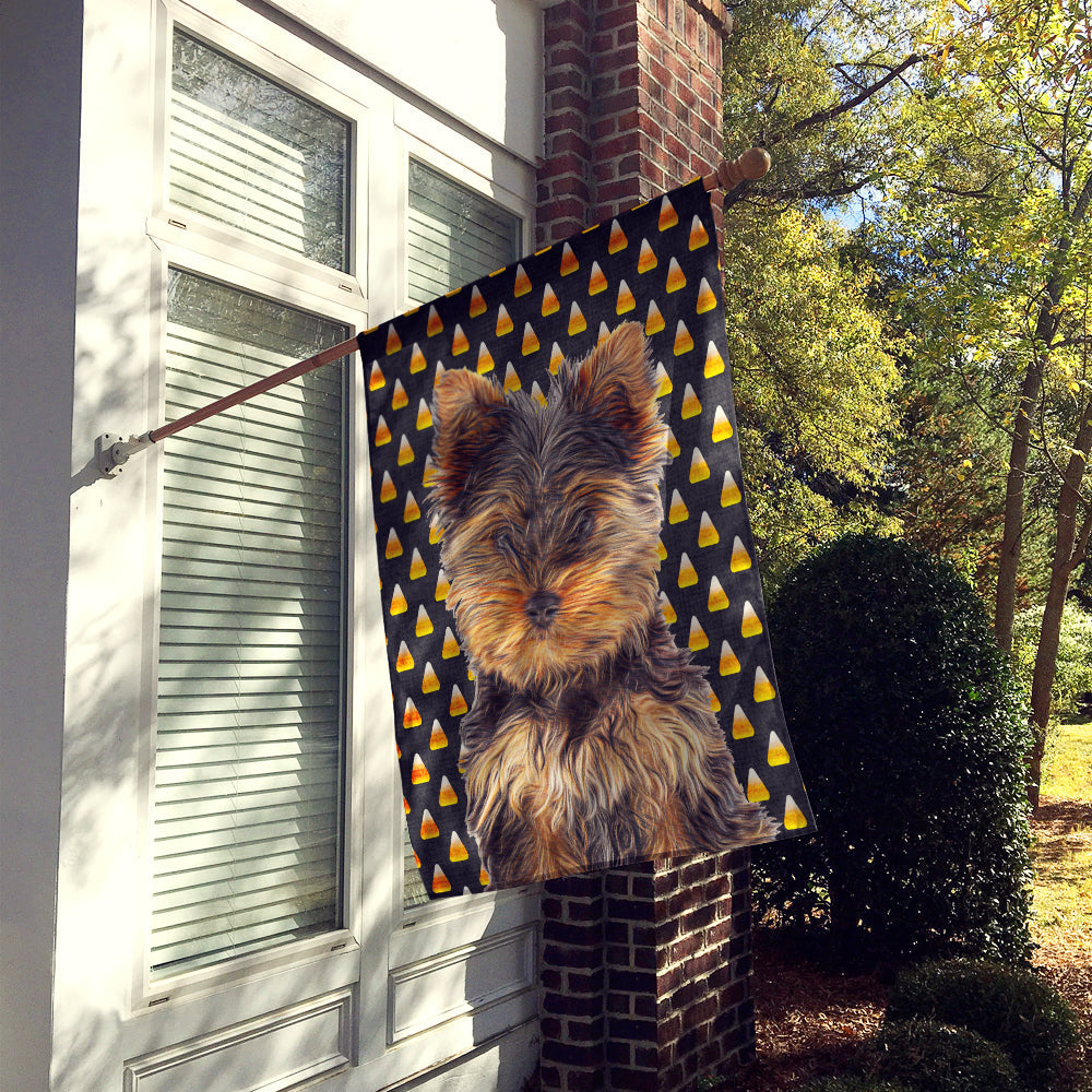 Candy Corn Halloween Yorkie Puppy / Yorkshire Terrier House Flag 28x40 Porch Sleeve Pole Decorative Outside Yard Banner Artwork Wall Hanging, Polyester