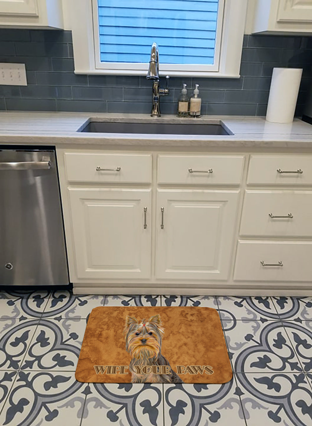 Yorkie / Yorkshire Terrier Wipe your Paws Memory Foam Kitchen Mat Machine Washable Anti-Fatigue Cushion Comfort Bath or Kitchen Rug