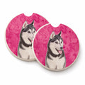 Pink Alaskan Malamute Set of 2 Cup Holder Car Coasters Absorbent Round Sandstone Coasters Gifts for Men or Women, 2.5, Multicolor