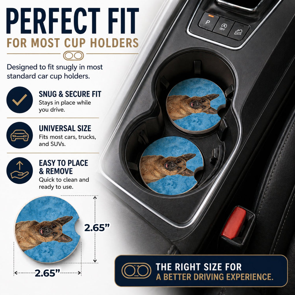 Blue German Shepherd Set of 2 Cup Holder Car Coasters Absorbent Round Sandstone Coasters Gifts for Men or Women, 2.5, Multicolor