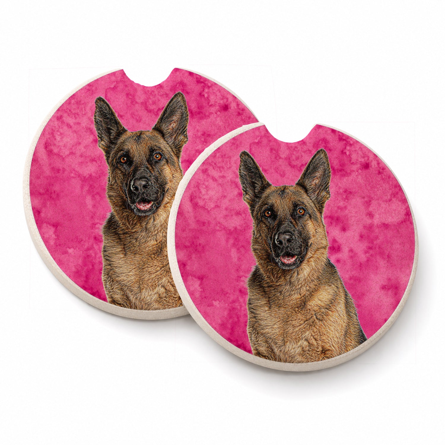 Pink German Shepherd Set of 2 Cup Holder Car Coasters Absorbent Round Sandstone Coasters Gifts for Men or Women, 2.5, Multicolor