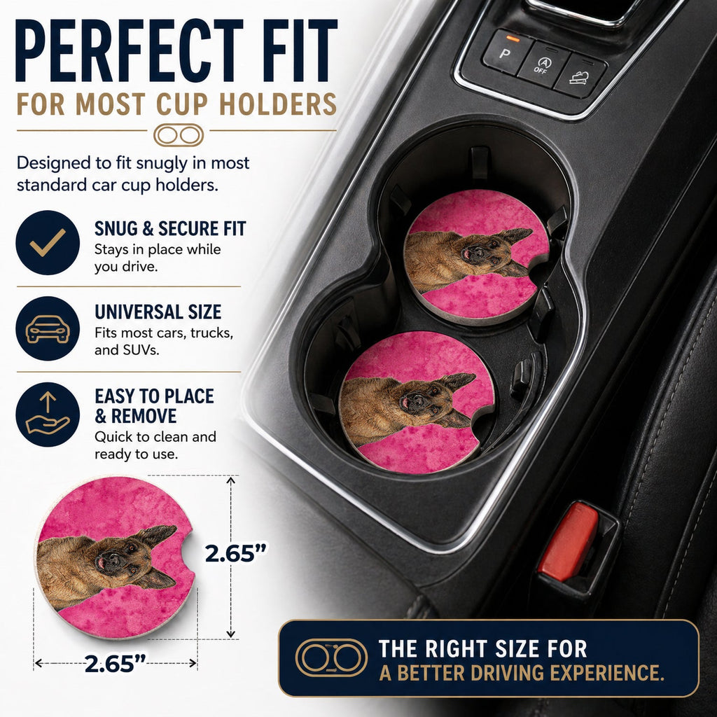Pink German Shepherd Set of 2 Cup Holder Car Coasters Absorbent Round Sandstone Coasters Gifts for Men or Women, 2.5, Multicolor