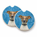 Blue Jack Russell Terrier Set of 2 Cup Holder Car Coasters Absorbent Round Sandstone Coasters Gifts for Men or Women, 2.5, Multicolor